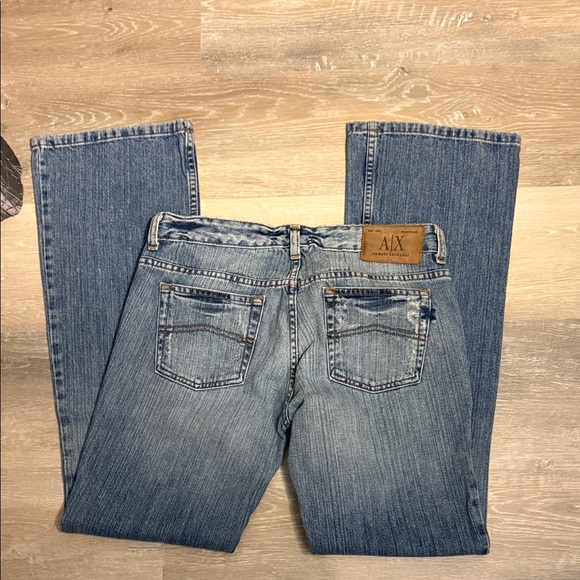 A/X Armani Exchange Blue Distressed Boot Cut Jeans - Picture 3 of 6